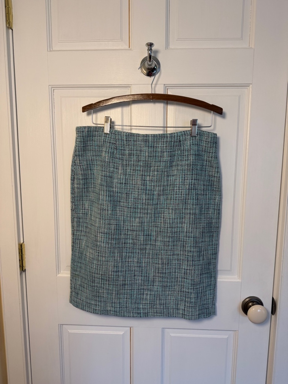 Grace Elements Tweed Pencil Skirt in Teal Blues Mix